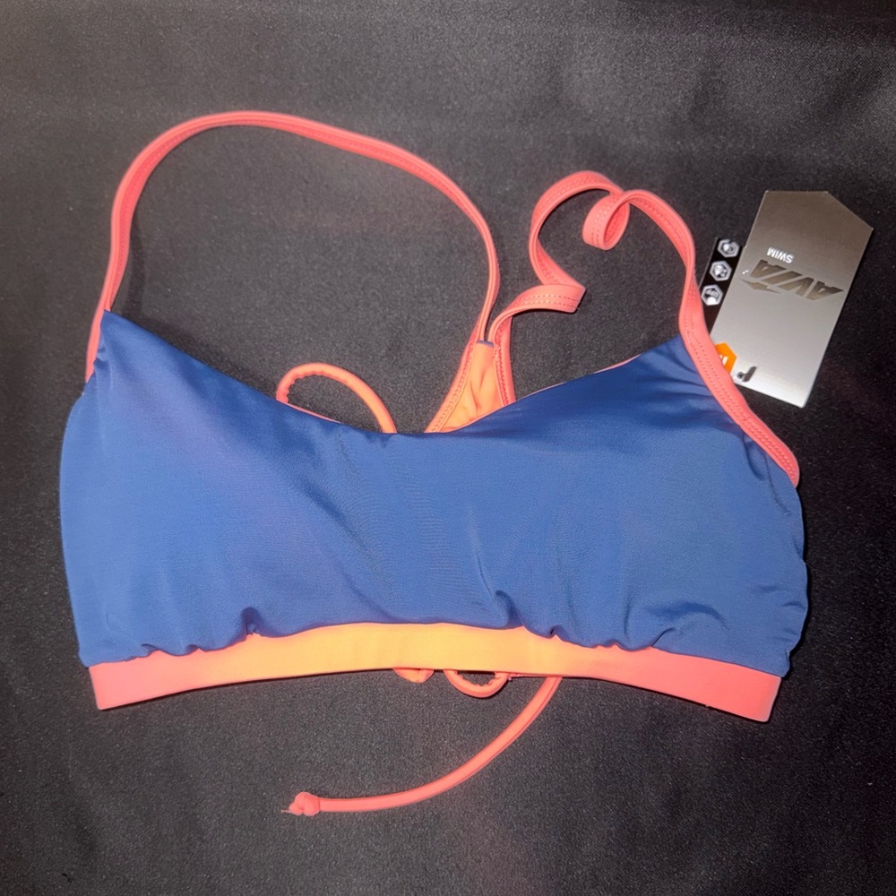 Blue and Coral Women's Swim Top reversible